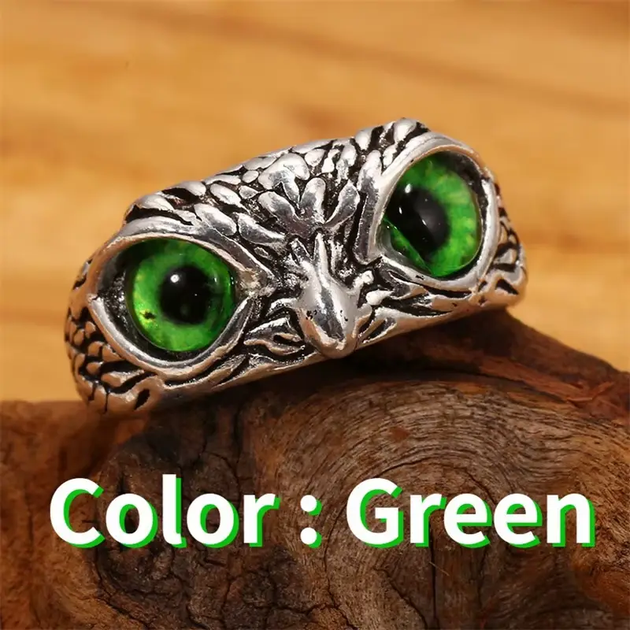 Кольцо OWL сова кольцо с изображением совы с зелеными глазами - изображение 3