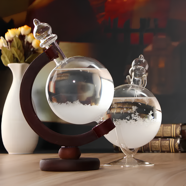 Барометр Штормгласс большой, Storm glass на тёмной деревянной подставке - изображение 2