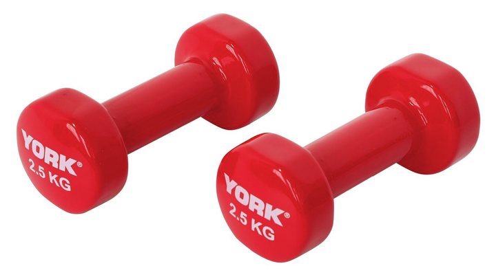 Гантели для фитнеса виниловые круглые York Fitness 2х2,5кг красный - изображение 3