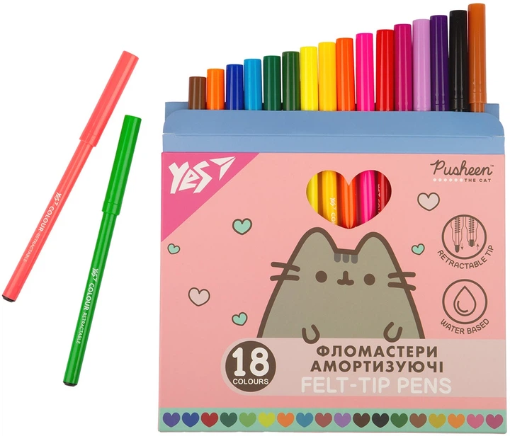 Фломастеры YES Pusheen Амортизирующие 18 цветов (650583) (5056574454935) - изображение 2