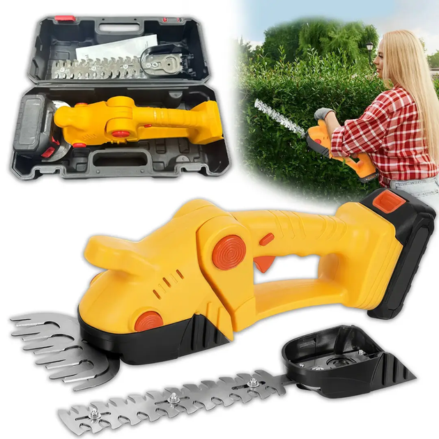 Акумуляторні садові ножиці-кусторіз DeWalt 2в1, 24V, 2 АКБ 5.0 Ah, насадки для трави та кущів Жовтий - Фото 1 Акумуляторні садові ножиці-кусторіз DeWalt 2в1, 24V, 2 АКБ 5.0 Ah, насадки для трави та кущів Жовтий - зображення 1