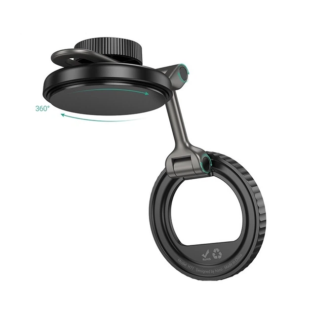 Автотримач для телефона HOCO H77 View folding magnetic ring car holder (center console) Black Metal Gray (6942007647878) - изображение 5