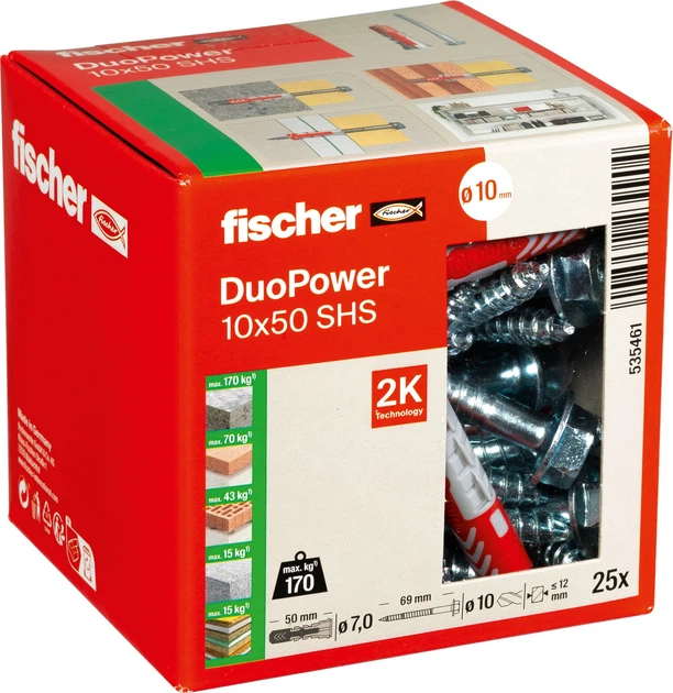 Дюбель Fischer DuoPower 535461 6 х 50 мм S із шурупом 25 шт (4048962239904) - зображення 2