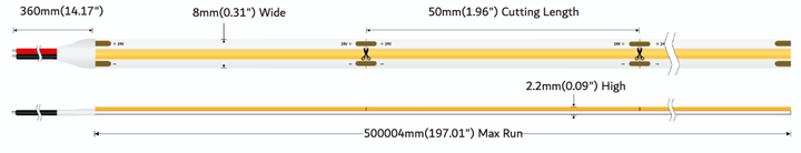 Profesjonalna tasma LED MW Lighting UQS COB 8 W/m 24V 320LED 2300K CRI90 IP20 50m (5902135159637) - obraz 3
