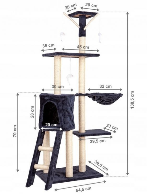Drapak dla kota Petsi domek drzewo legowisko 138 cm XL szary (5903089065920) - obraz 2
