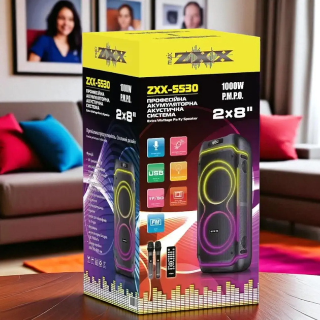 ZXX‑5530 портативна колонка 80 Вт 2×8
