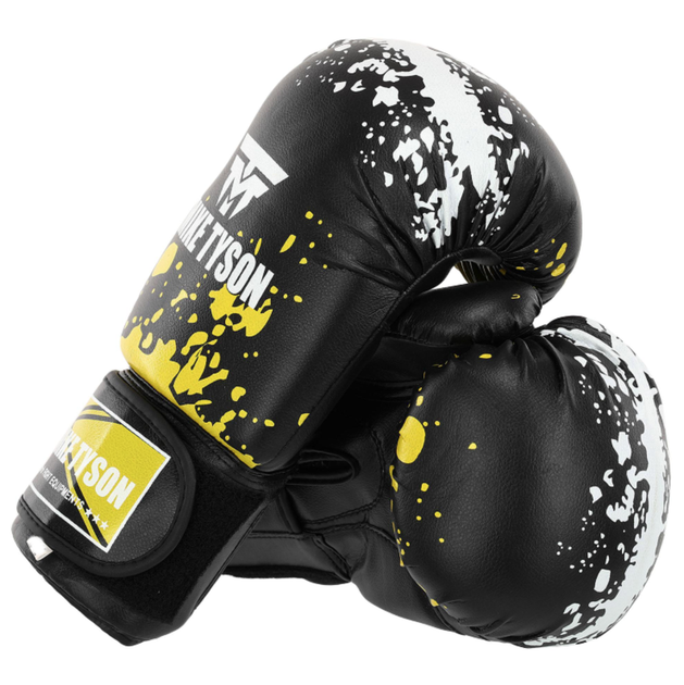 Перчатки боксерские тренировочные на липучке Mike Tyson SP-Sport 4263 размер 14 унций Black-Yellow - изображение 4
