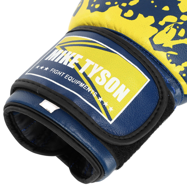Перчатки боксерские тренировочные на липучке Mike Tyson SP-Sport 4263 размер 10 унций Blue-Yellow - изображение 5