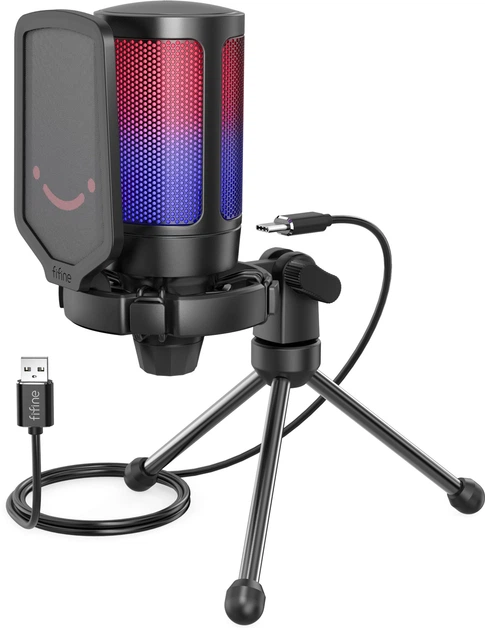 Микрофон конденсаторный настольный игровой FIFINE A6V AMPLIGAME (A6V) с поп-фильтром / Black - изображение 3