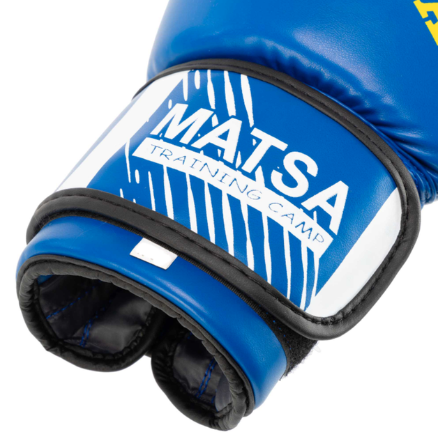 Перчатки боксерские тренировочные на липучке Matsa Training Camp 7301 размер 8 унции Blue-Yellow - изображение 5