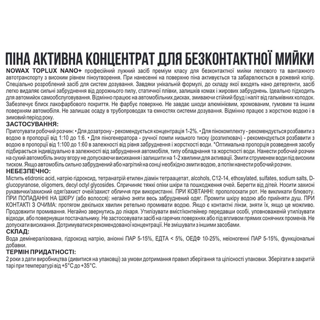 Активная пена Nowax Toplux Nano+Active Foam концентрат для бесконтактной мойки 1:100; 1:60, 1л NX01143 - изображение 2