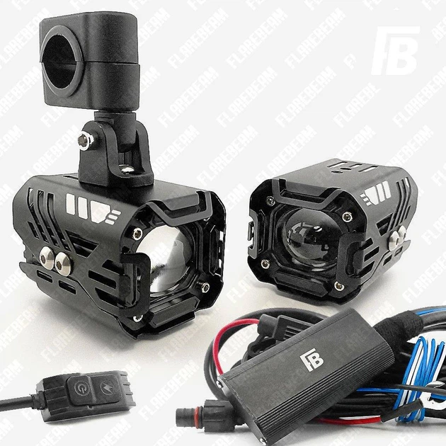 Фары FlareBeam FG-moto-C07 противотуманные (ПТФ) LED с проводом и кнопкой на дугу стробоскоп 12 В (жёлтый + белый свет) - Фото 1 Фары FlareBeam FG-moto-C07 противотуманные (ПТФ) LED с проводом и кнопкой на дугу стробоскоп 12 В (жёлтый + белый свет) - изображение 1