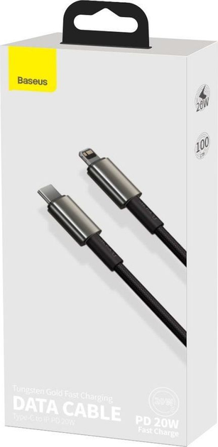Kabel Baseus Tungsten Gold Type-C do Lightning PD 20W 1 m Black (CATLWJ-01) - obraz 5