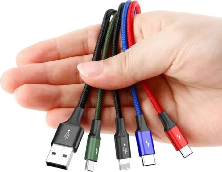 Кабель Baseus Fast 4-in-1 USB to Lightning+ 2x USB-C + MicroUSB 3.5A 1.2 м Black (CA1T4-B01) - зображення 4
