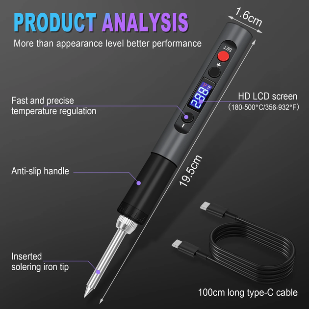 Портативный паяльник DLT-149 65 Вт 9-20В 180-450°C Type-C USB паяльник паяльная станция - изображение 3