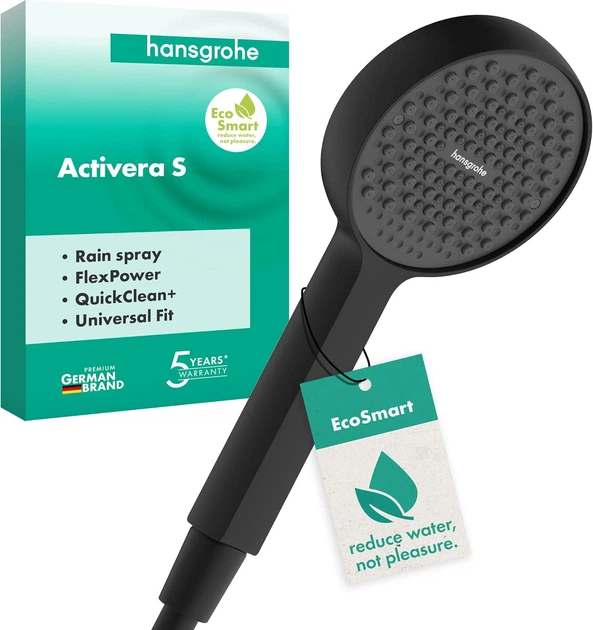 Душова лійка HANSGROHE Activera EcoSmart однорежимна 94мм пластик чорна 28031670 - зображення 7