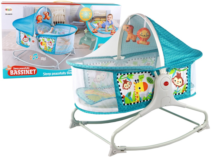Ліжечко-гойдалка Lean Toys 2в1 з матом Синє 16243 (5905679077764) - зображення 2
