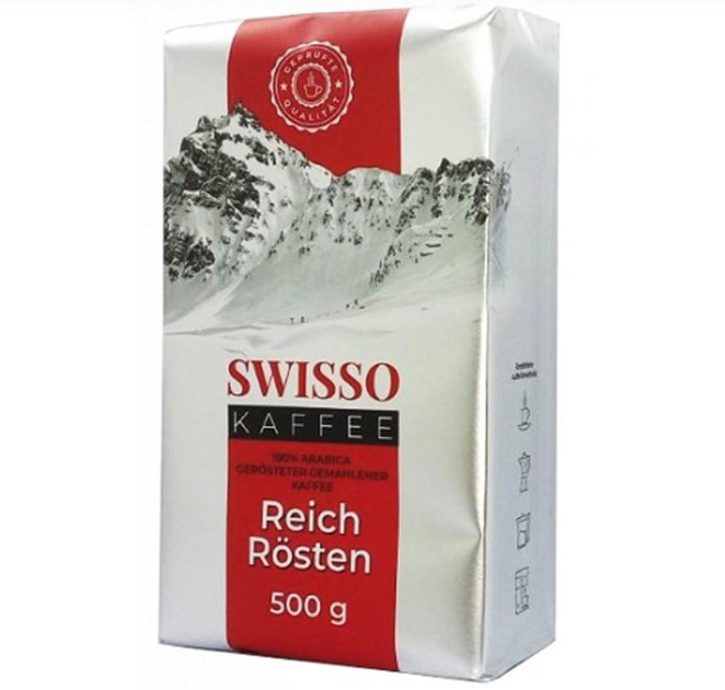 Кава мелена Арабіка Swisso Kaffe ReichRosten 500 гр упаковка - Фото 2 Кава мелена Арабіка Swisso Kaffe ReichRosten 500 гр упаковка - зображення 2