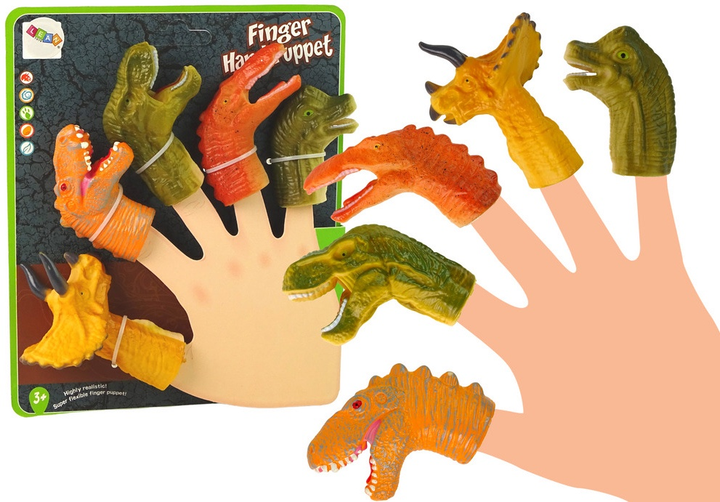 Zestaw pacynek na palec Lean Toys Dinozaury Kolorowe 5 szt 15297 (5905515356831) - obraz 2