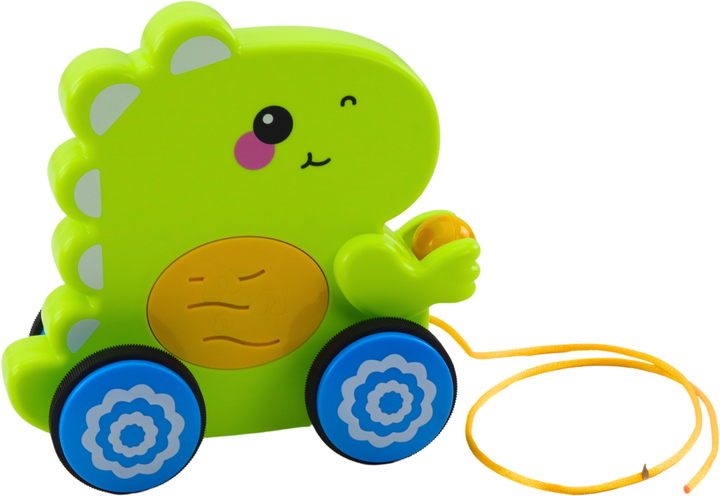 Zabawka do ciągnięcia na sznurku LEAN Toys Dinozaur z grzechotką Zielona 24614 (5905991057413) - obraz 3