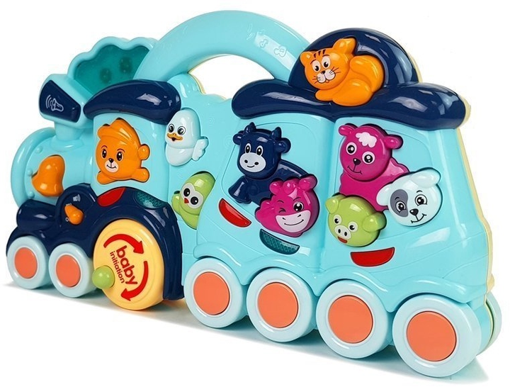 Zabawka interaktywna dla dzieci LEAN Toys Lokomotywa z odgłosami i dźwiękami zwierząt Niebieska 8497 (5903802458862) - obraz 4