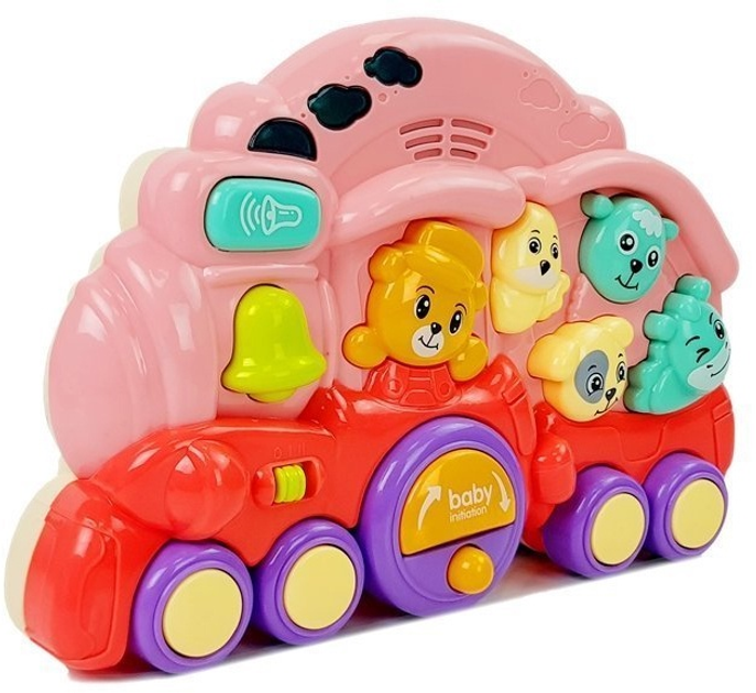 Інтерактивна іграшка для дітей LEAN Toys Паровозик зі звуками тварин і світловими ефектами Pink 8501 (5903802458909) - зображення 3