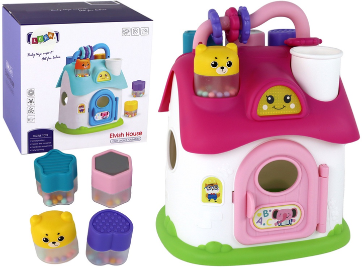 Sorter-domek edukacyjny LEAN Toys z klockami Różowy 15200 (5905515355858) - obraz 2