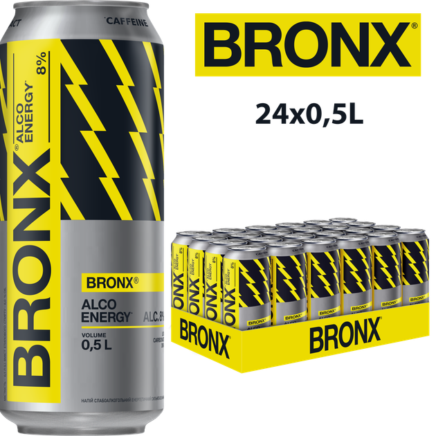 Упаковка слабоалкогольного энергетического напитка BRONX 8% 0.5 л х 24 шт (4820193032390) - изображение 1