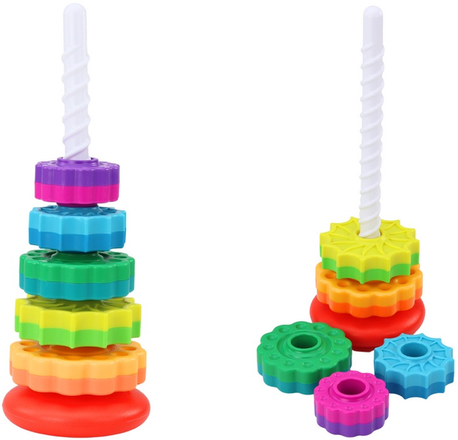 Сортер обертова пірамідка LEAN Toys з пазлом Веселкова вежа 36 см 6 шт 19701 (5905991010760) - зображення 3