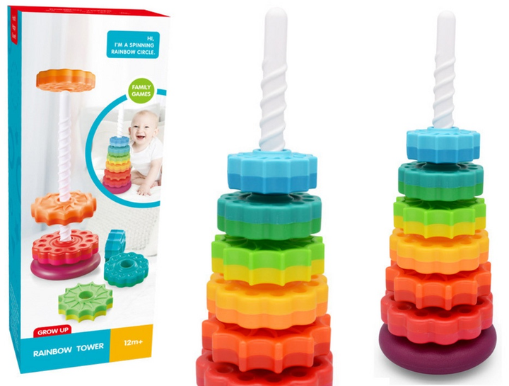 Piramida-sorter z układanką LEAN Toys Wieża tęczowa 6 elementów 21058 (5905991036241) - obraz 2