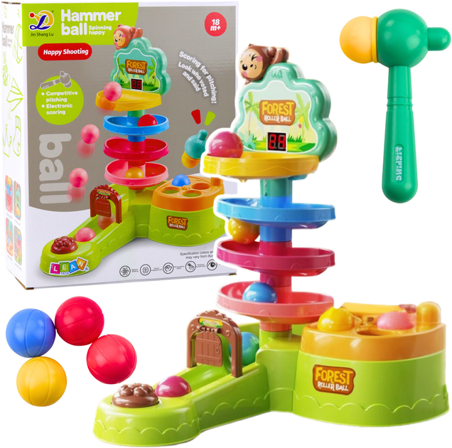 Tor dla kulek interaktywny LEAN Toys z katapultą i młotkiem 22855 (5905991052043) - obraz 2