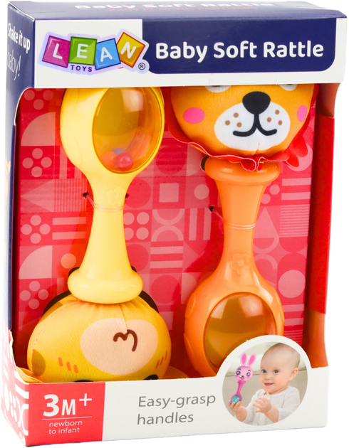 Zestaw grzechotek z miękką piłeczką LEAN Toys Wzorki Żyrafa i Lew 2 szt 22893 (5905991052425) - obraz 1