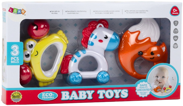 Набір дитячих брязкалець та прорізувачів LEAN Toys Зебра Краб і Лисиця 3 шт 18010 (5905991013983) - зображення 1