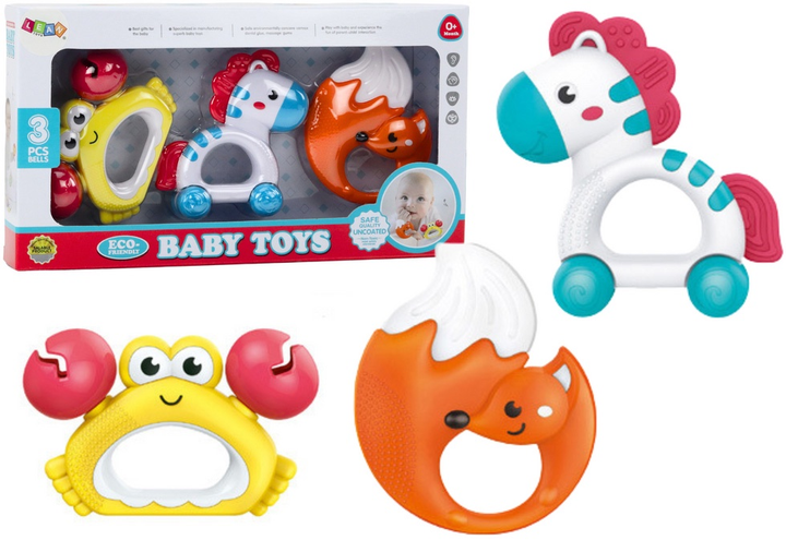 Набір дитячих брязкалець та прорізувачів LEAN Toys Зебра Краб і Лисиця 3 шт 18010 (5905991013983) - зображення 2