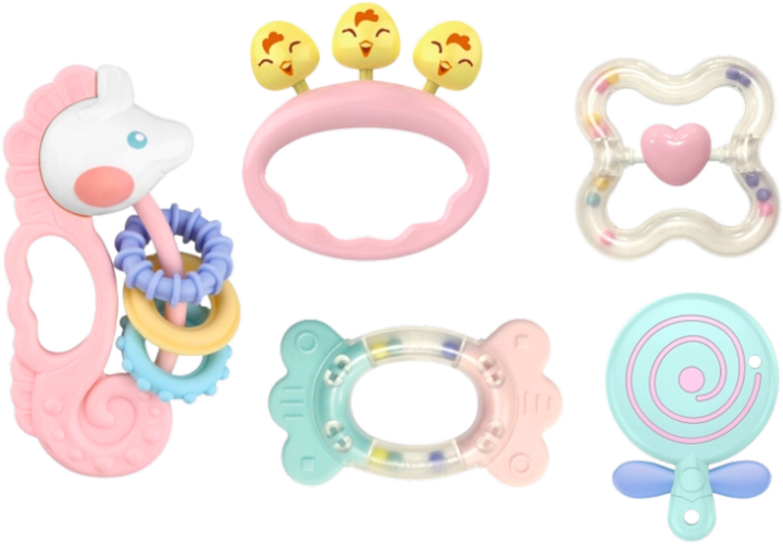 Набір сенсорних брязкалець і мошок для малюків LEAN Toys рожева 5 шт 22784 (5905991051336) - зображення 1