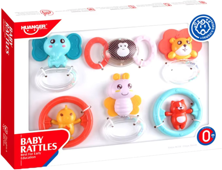 Zestaw gyzaków i grzechotek sensorycznych dla niemowląt LEAN Toys Zwierzątka 6 elementów 22785 (5905991051343) - obraz 1