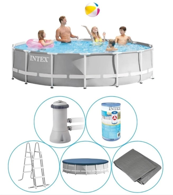 Басейн каркасний з фільтром, драбиною, підложкою та накриттям Intex Grey 427х107 см (26722) - зображення 1