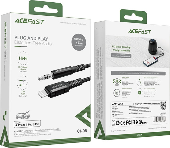 Kabel Acefast MFI Lightning - mini-jack 3.5 mm nylon 1.2 m Czarny (6974316280583) - obraz 5