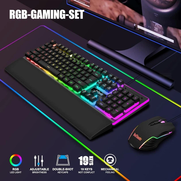 Набор игровой RGB клавиатуры и мыши RedThunder K10, раскладка (QWERTZ DE), черная - изображение 2