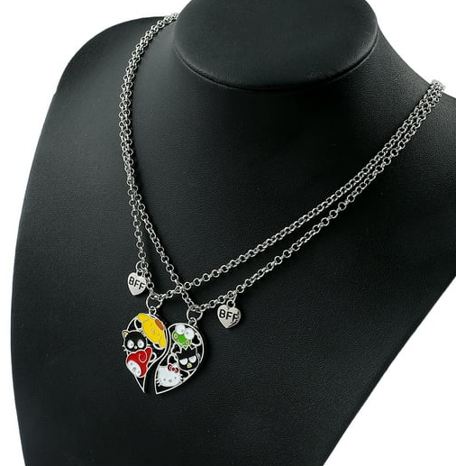 Парні кулони для подруг або закоханих Kuromi Sanrio Hello Kitty Серце на сріблястому ланцюжку (AN) 34033 - зображення 2
