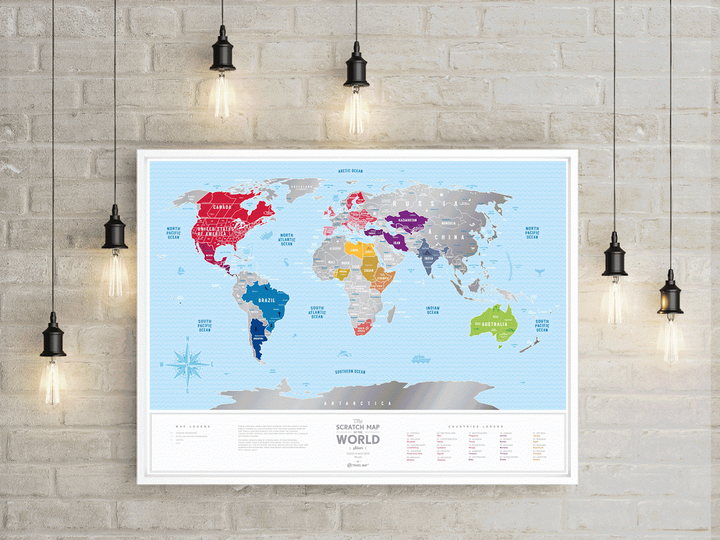Карта подорожей "Travel Map Silver World" в рамці - Фото 1 Карта подорожей "Travel Map Silver World" в рамці - изображение 1