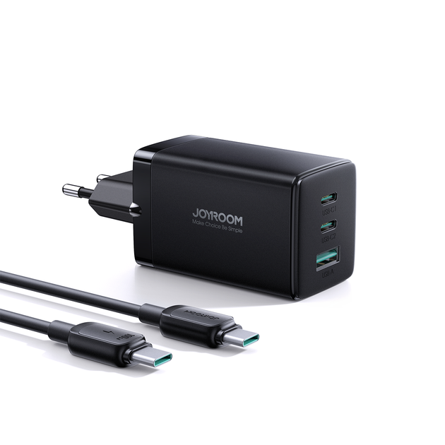 Сетевое зарядное устройство Joyroom FC 65W 2xUSB-C | USB-A with 100W USB-C to USB-C Cable Black (TCG01) - Фото 1 Сетевое зарядное устройство Joyroom FC 65W 2xUSB-C | USB-A with 100W USB-C to USB-C Cable Black (TCG01) - изображение 1