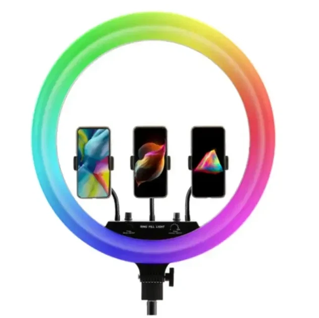 Кільцева RGB LED-лампа MJ18 45 см — мультиколірна із пультом і тримачем - Фото 5 Кільцева RGB LED-лампа MJ18 45 см — мультиколірна із пультом і тримачем - зображення 5