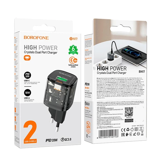 Мережевий зарядний пристрій Borofone BN17 Sunlight charger charger 20W Black - зображення 9