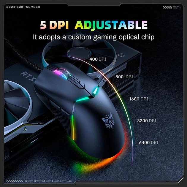 Миша Onikuma RGB Wired Gaming Mouse CW929 |400/800/1600/3200/6400 DPI| Колір white - изображение 18