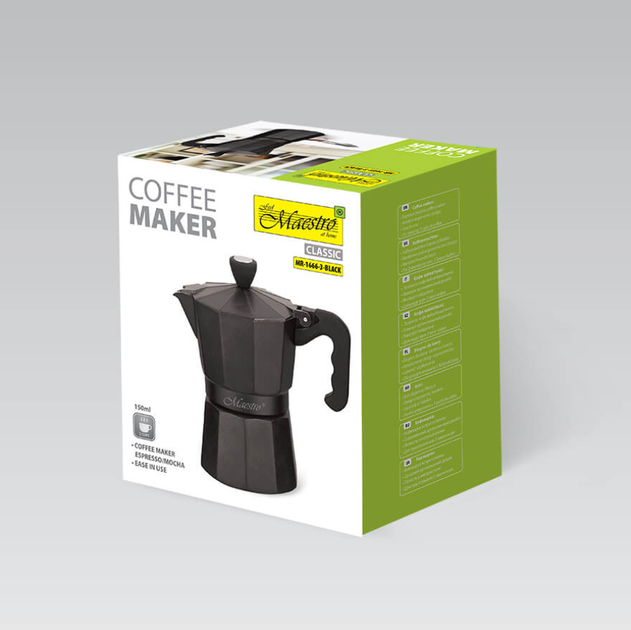 Кофеварка гейзерная алюминиевая Maesrto 150мл черная (MR-1666-3-BLACK) 3 чашки - изображение 2