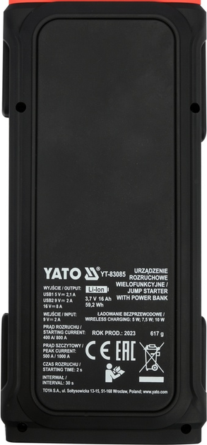Urządzenie rozruchowe-power bank YATO z wyświetlaczem LCD 16000 mAh (YT-83085) - obraz 7