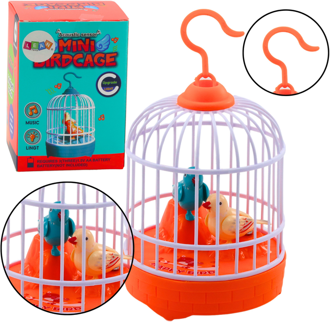 Клітка LEAN Toys з пташками на батарейках Помаранчева 24848 (5905991058984) - зображення 2