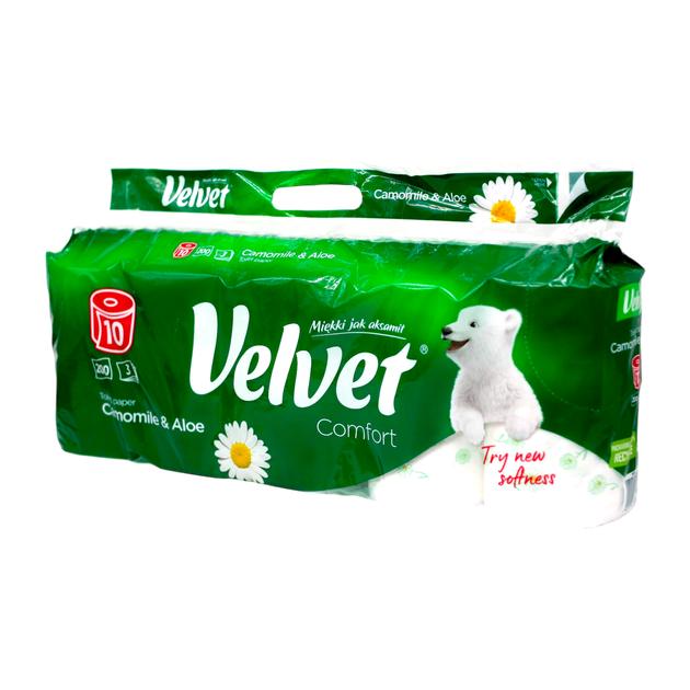 Туалетний папір Velvet Camomile Aloe 10 рулонів 3 шари 200 відривів - зображення 2