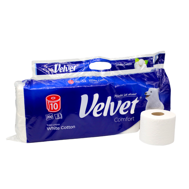 Туалетний папір Velvet White Cotton 10 рулонів 3 шари 200 відривів - зображення 2